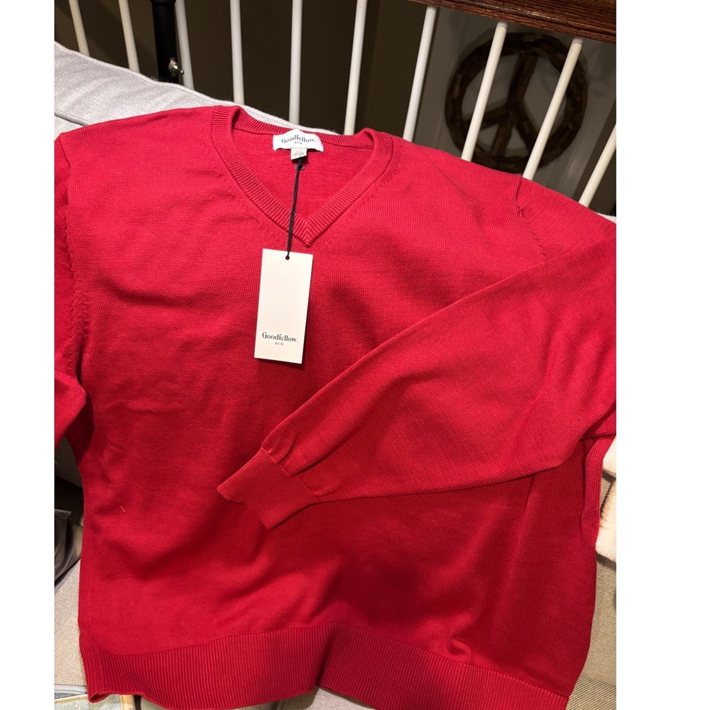 Goodfellow Co V Neck‎ Sweater Red Mens Size XL Long Sleeve Casual Knit Pullover